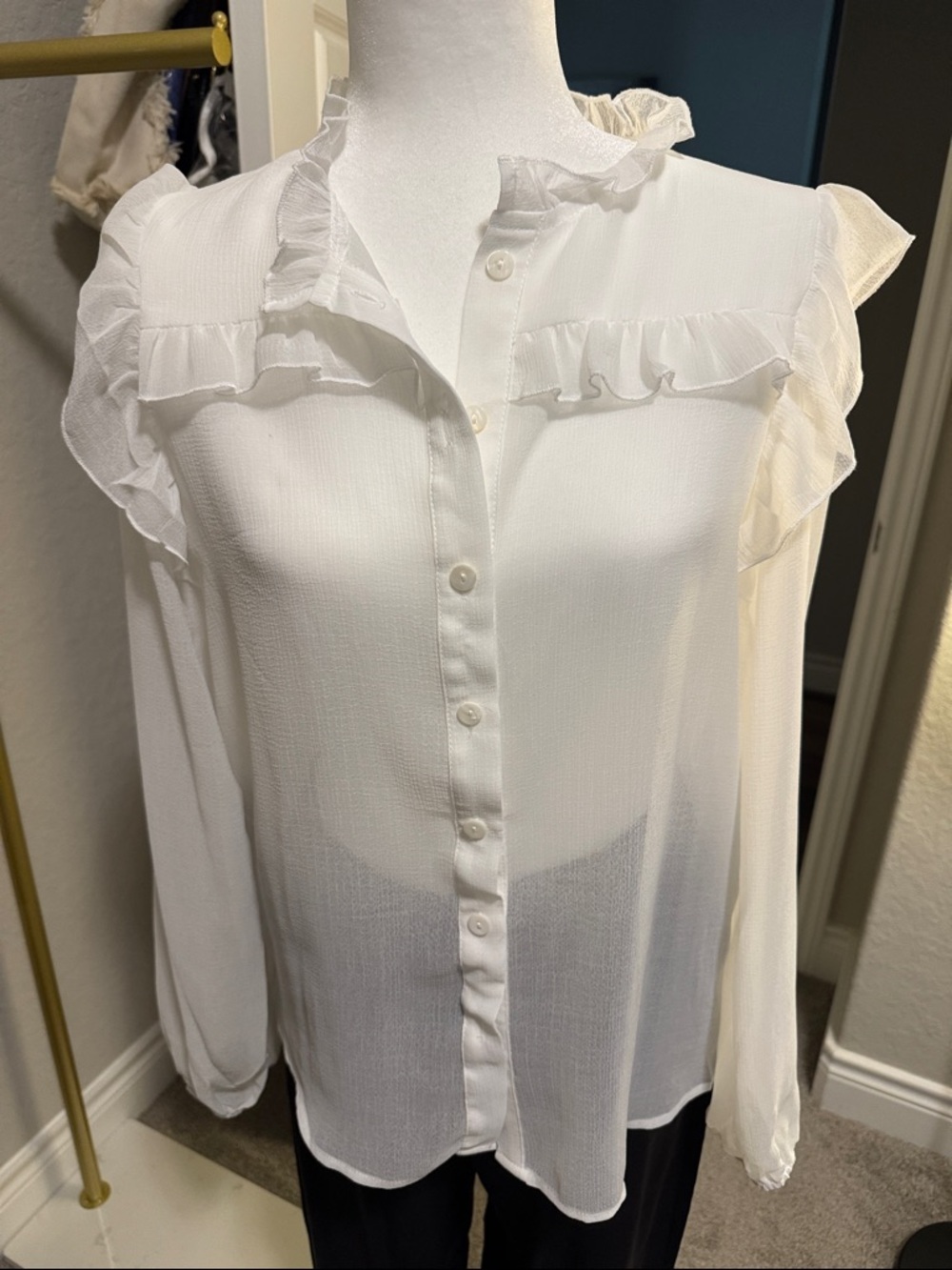 HYFVE White Ruffled Button-Down Blouse